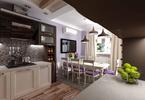Nowoczesna kuchnia - białe meble kuchenne i fioletowe ściany